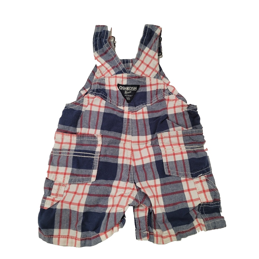OshKosh B'gosh 12M Plaid shorts coveralls Blue Red Cotton Summer Outfit